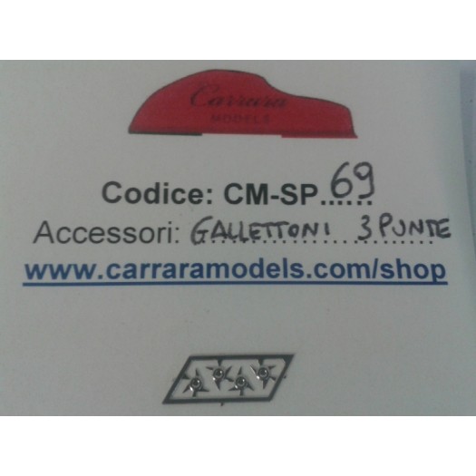 CM-SP69 set 4 pz gallettoni a 3 punte in fotoincisione piccoli (dx e sx) per auto stradali e corsa - scala 1:43